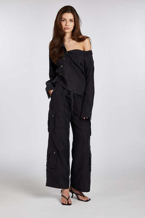 One Shoulder Asymmetric Button Up (Black)