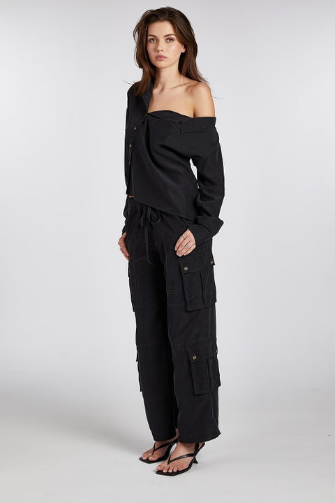 One Shoulder Asymmetric Button Up (Black)