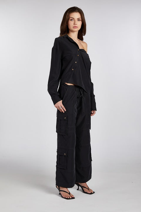 One Shoulder Asymmetric Button Up (Black)