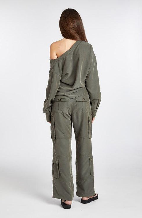 One Shoulder Asymmetric Button Up (Olive)