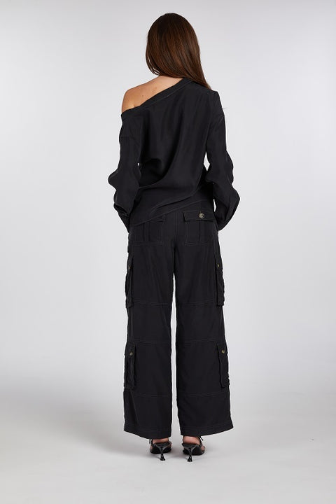 One Shoulder Asymmetric Button Up (Black)